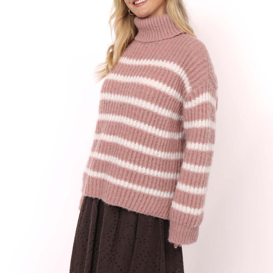 Aki Turtleneck Striped Sweater - Blush Ivory