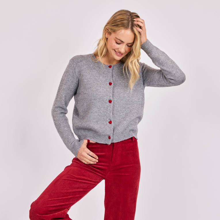 Leighton Heart Button Cardigan - Grey