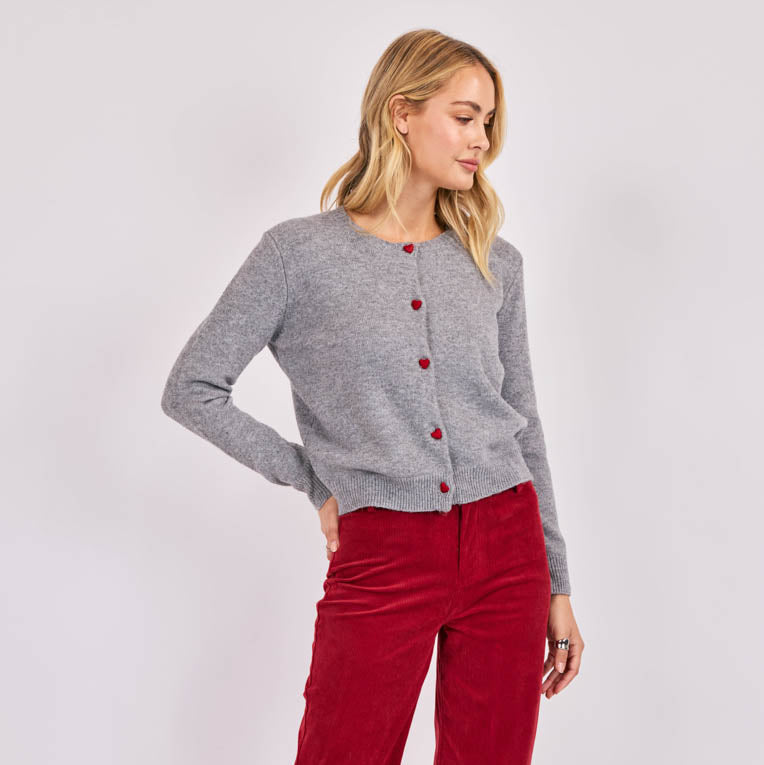 Leighton Heart Button Cardigan - Grey