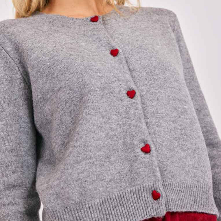 Leighton Heart Button Cardigan - Grey