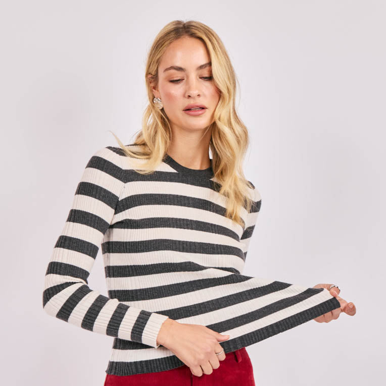 Sabine Stripe Sweater - Charcoal Ivory