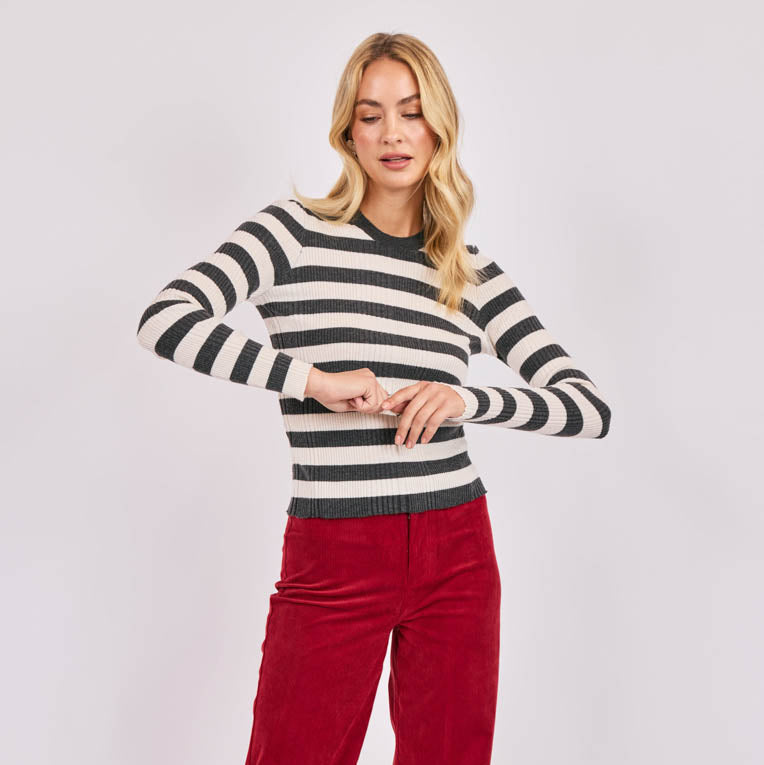 Sabine Stripe Sweater - Charcoal Ivory