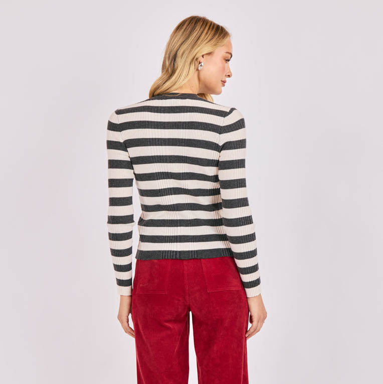 Sabine Stripe Sweater - Charcoal Ivory