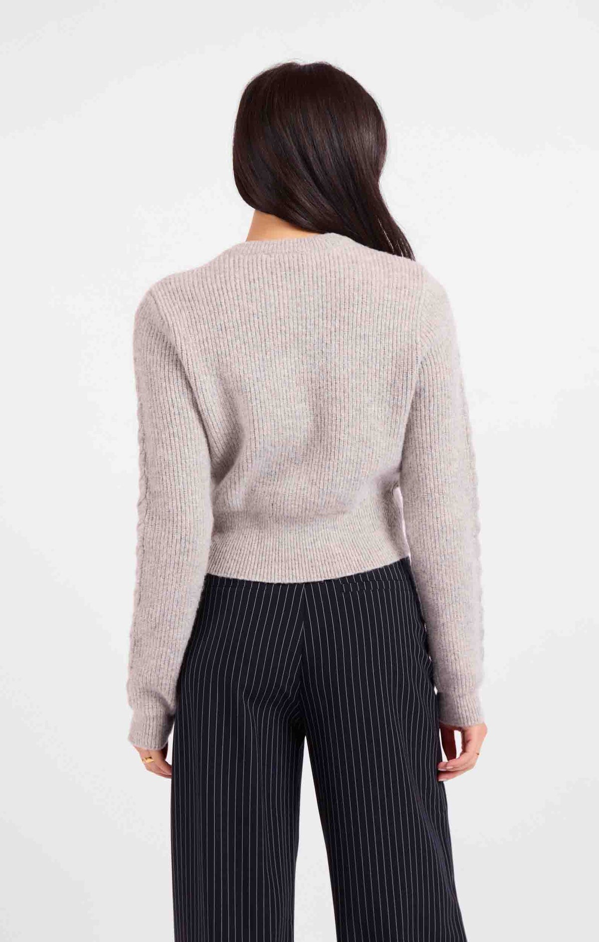 Bree Cable Knit Sweater - Light Grey