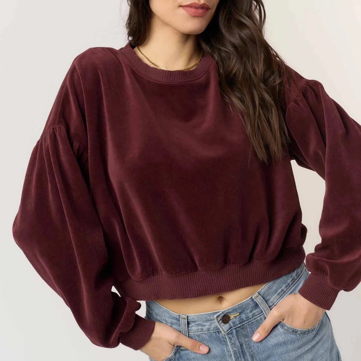 Jewel Velour Sweatshirt - Burgundy