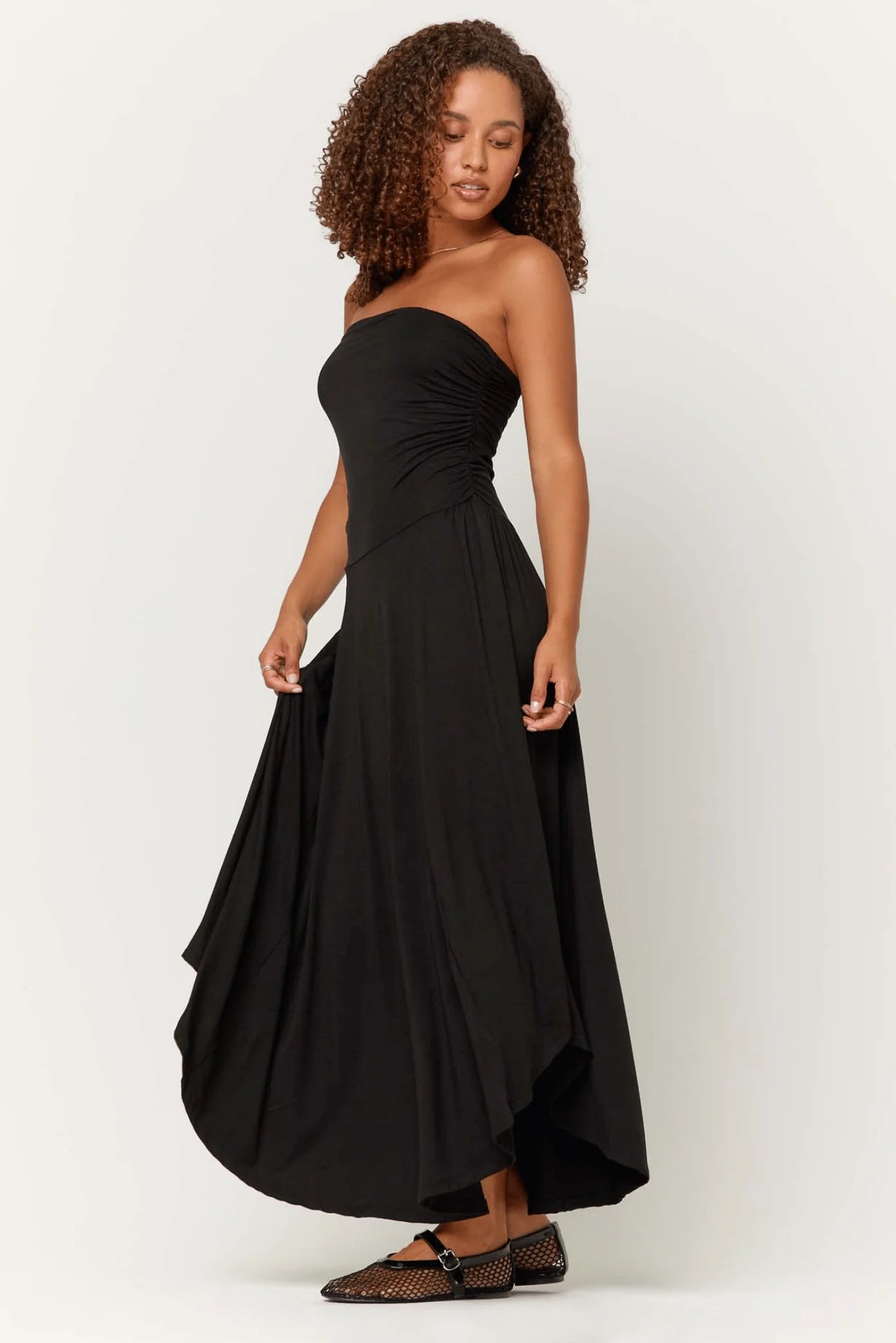 Goddess Strapless Shirred Dress - Black