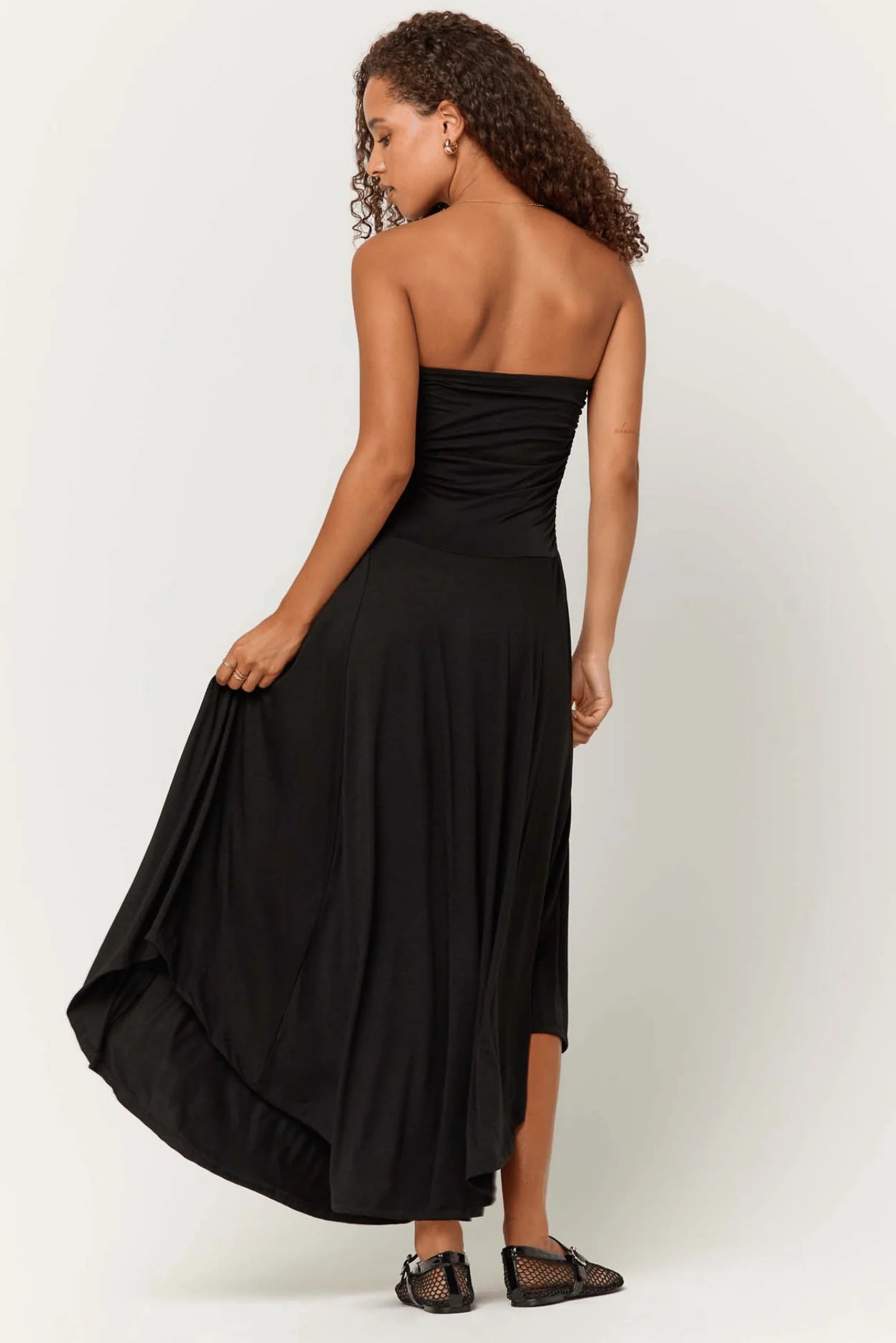 Goddess Strapless Shirred Dress - Black