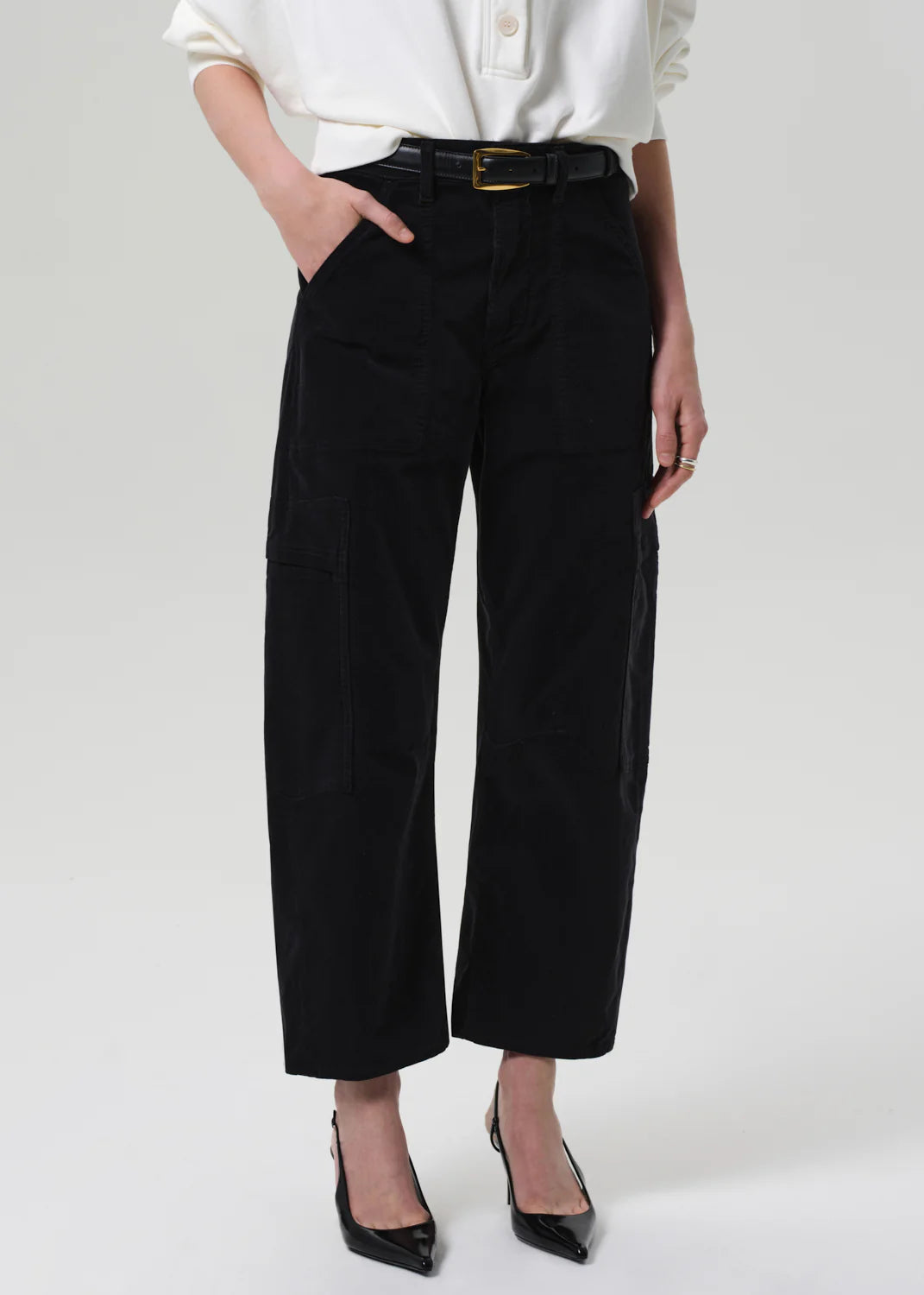 Marcelle Low Slung Corduroy Cargo - Charcoal