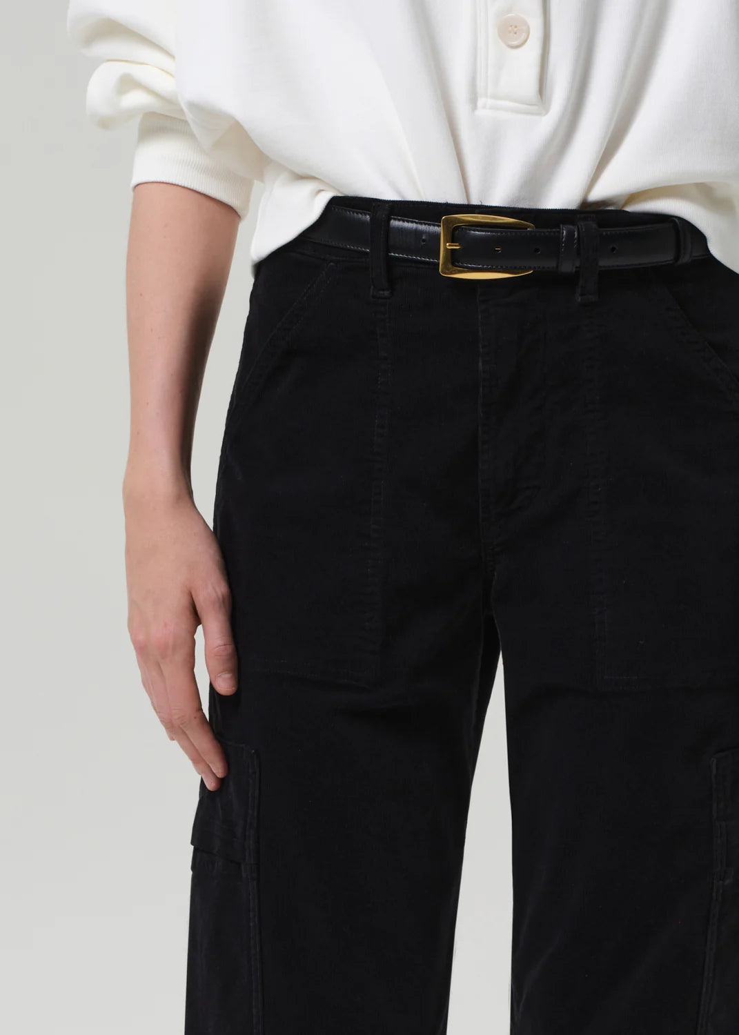Marcelle Low Slung Corduroy Cargo - Charcoal