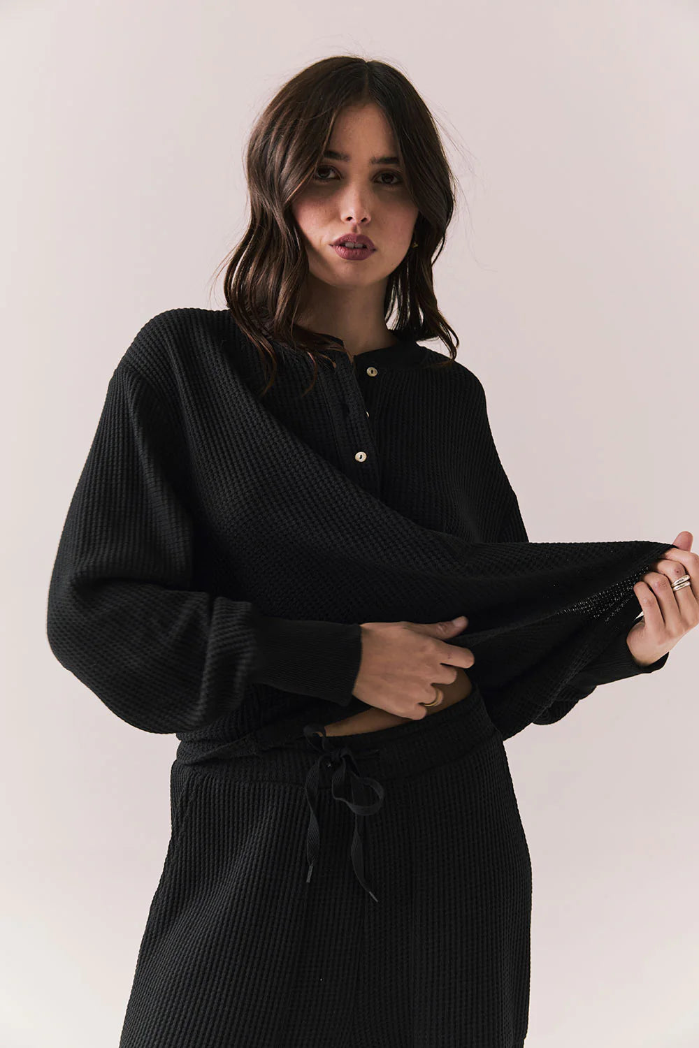Thayne Cropped Henley - True Black