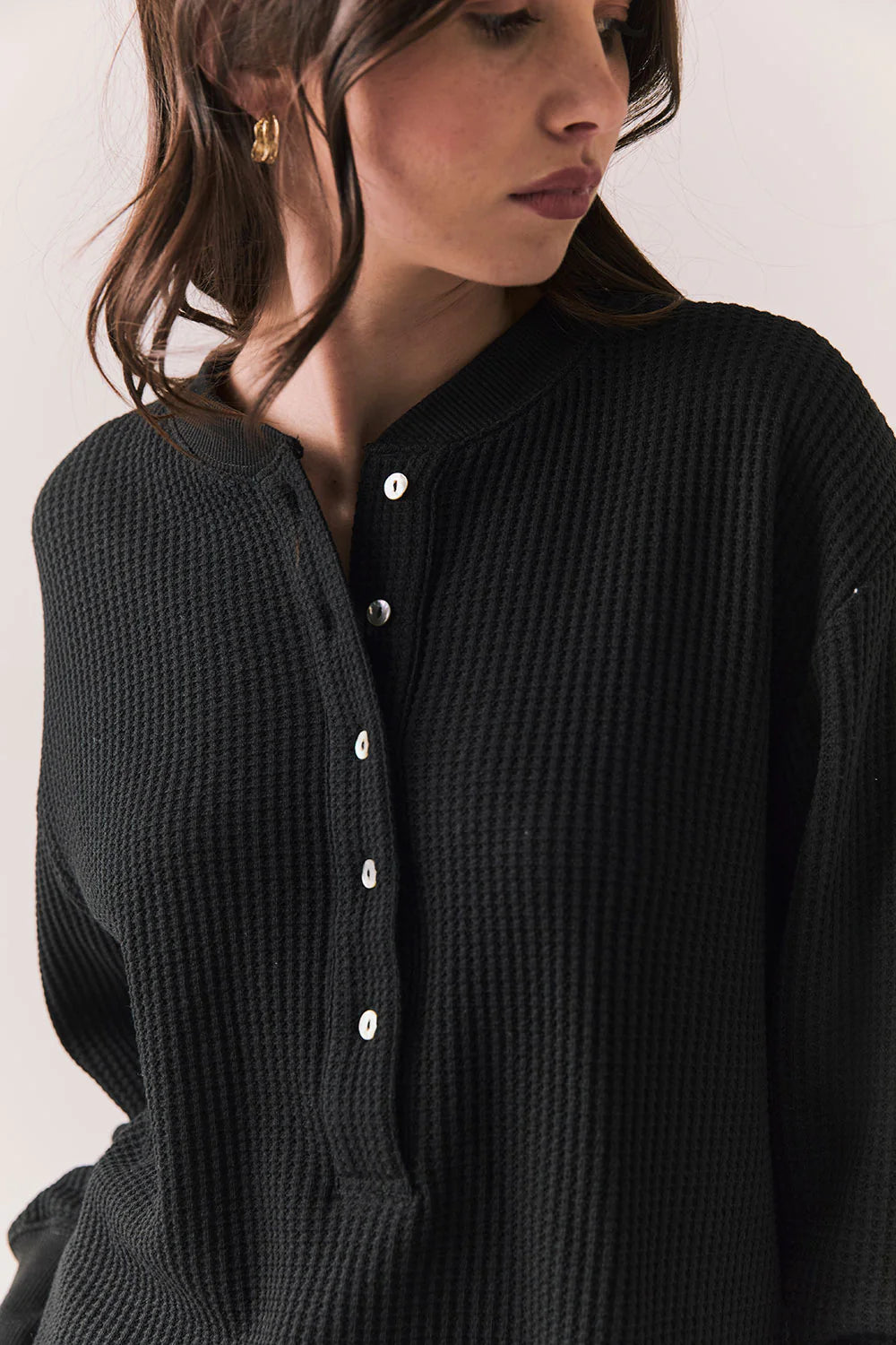 Thayne Cropped Henley - True Black