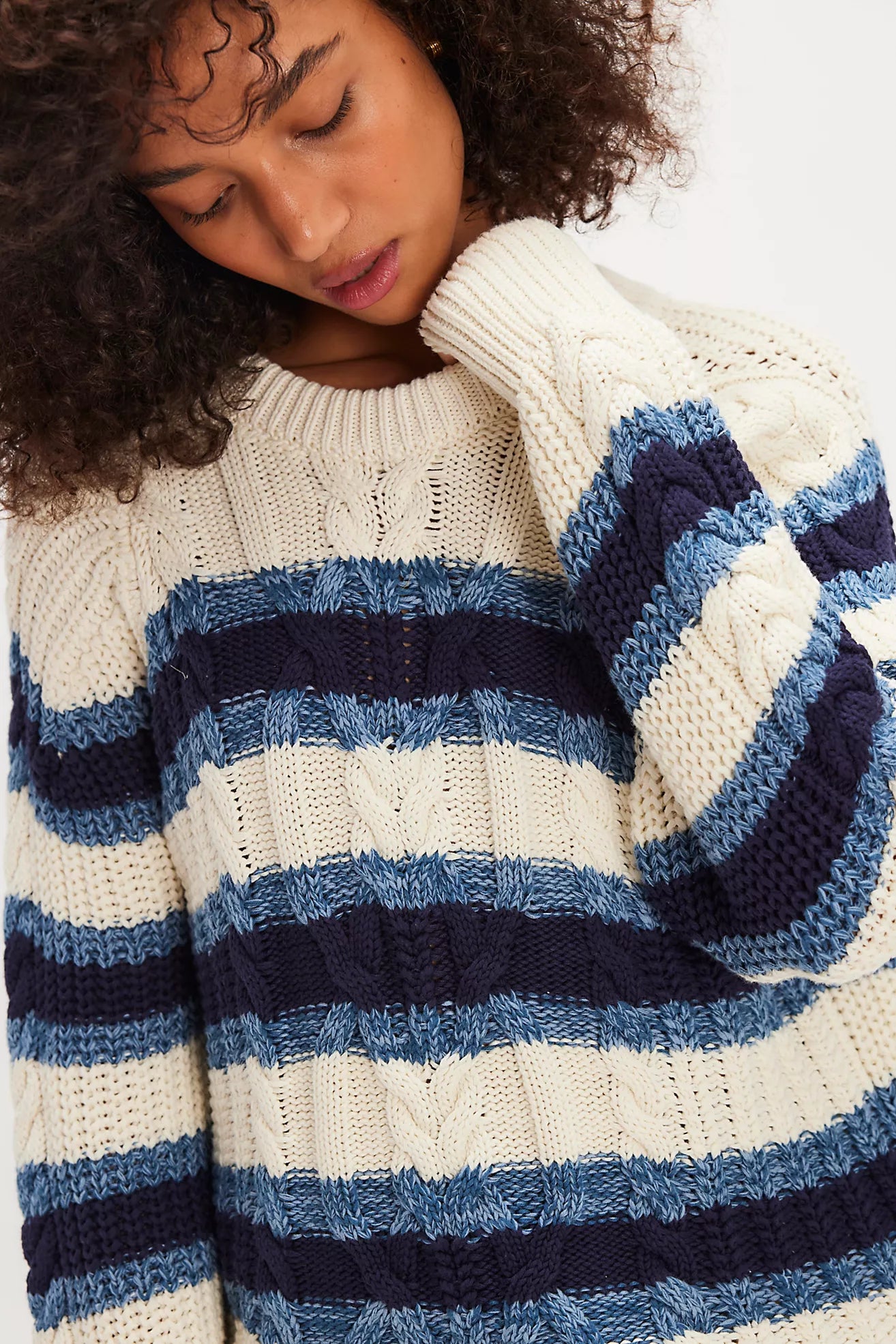 Frankie Cable Striped Pullover - Ivory Combo