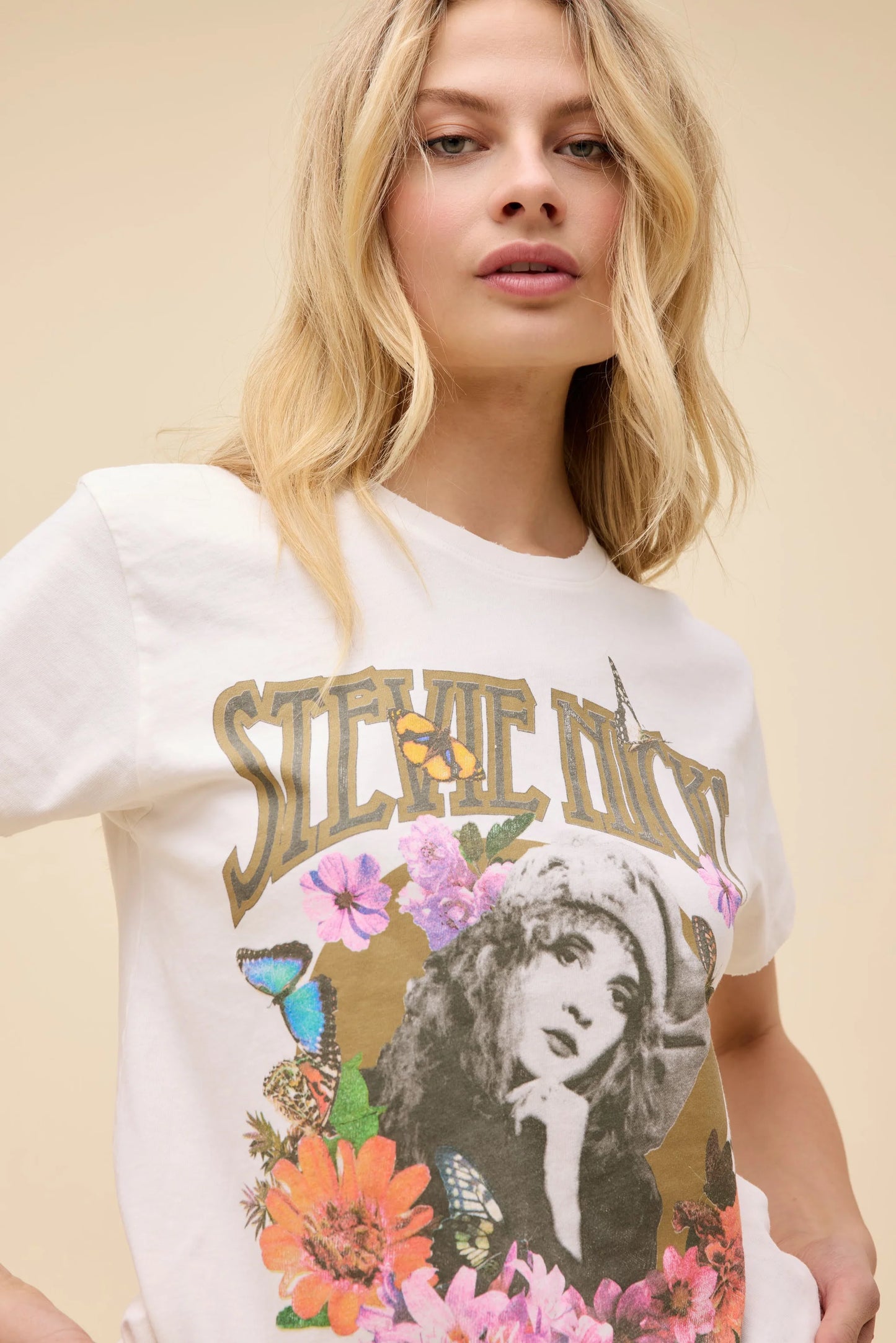Stevie Nicks Flower Collage Tee - Vintage White
