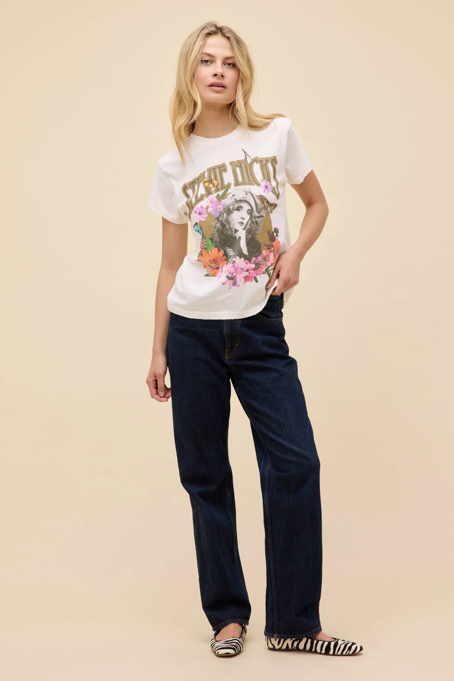Stevie Nicks Flower Collage Tee - Vintage White