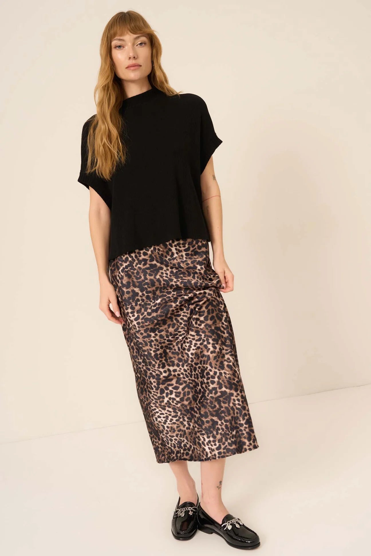Everly Mixed Rib Tee - Black