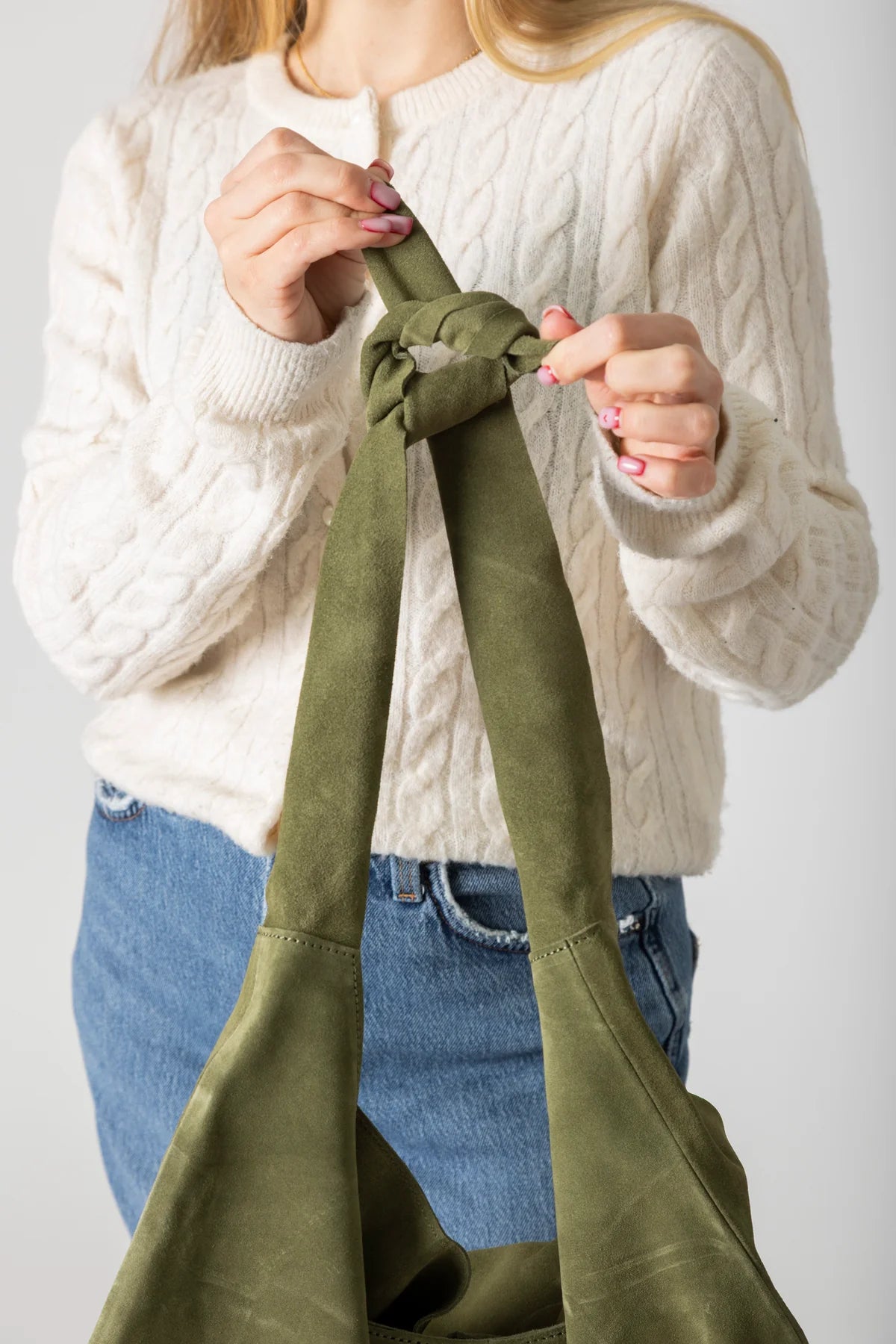 Knot Suede Shoulder Bag - Olive