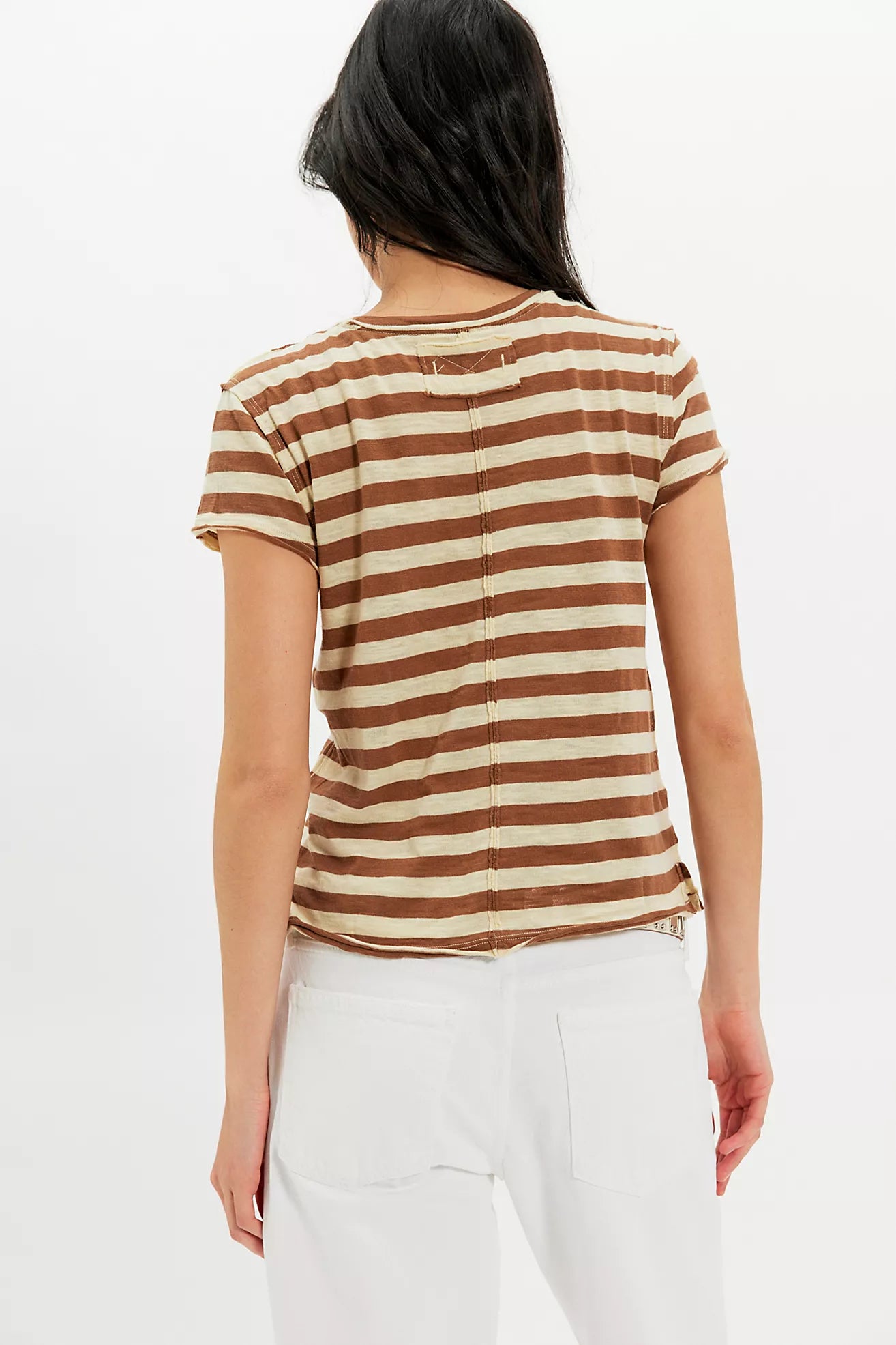 Nora Striped Cotton Tee - Mocha Combo