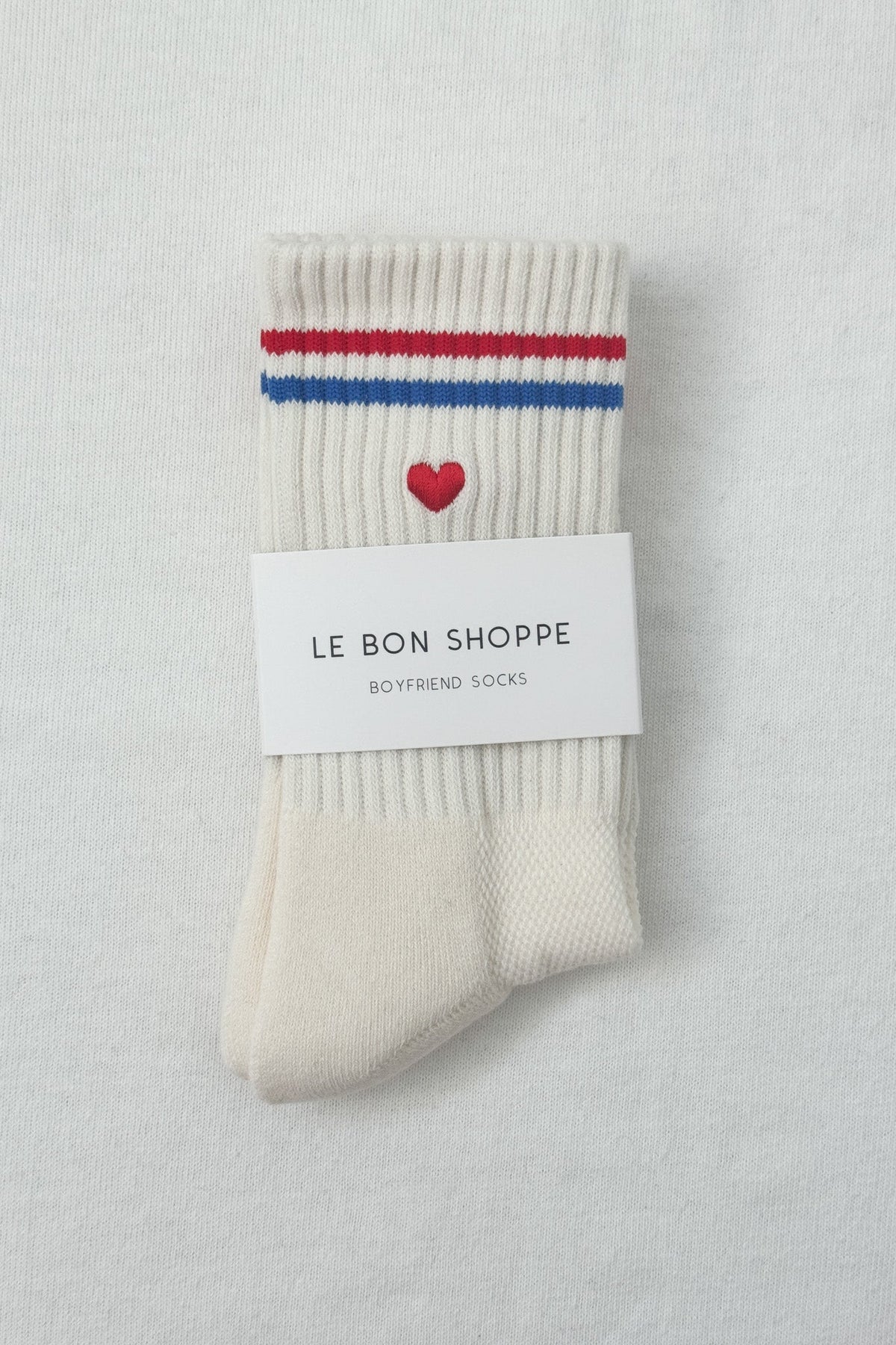 Embroidered Boyfriend Socks - Red / Blue