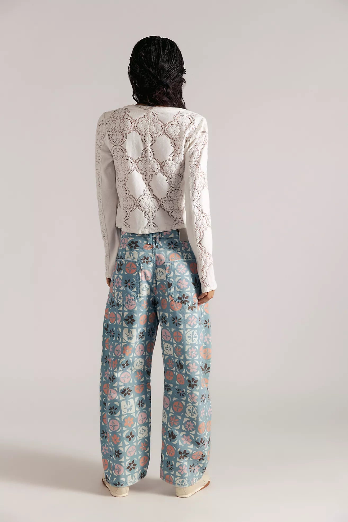 Good Luck Mid-Rise Barrel Jeans - Ditsy Block