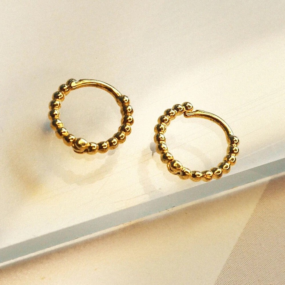 Mini Continuous Beaded Huggies - Gold
