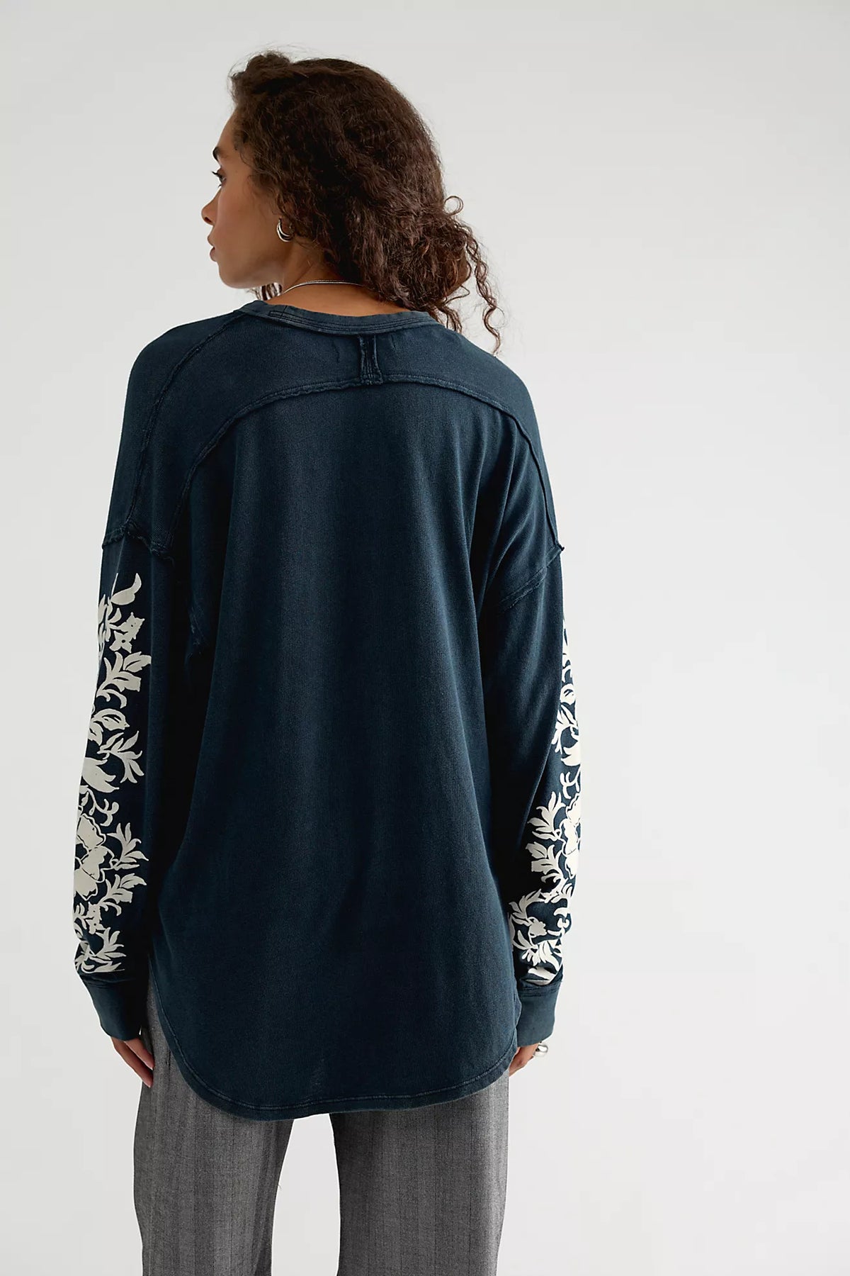Flora Oversized Long Sleeve Tee - Black Combo