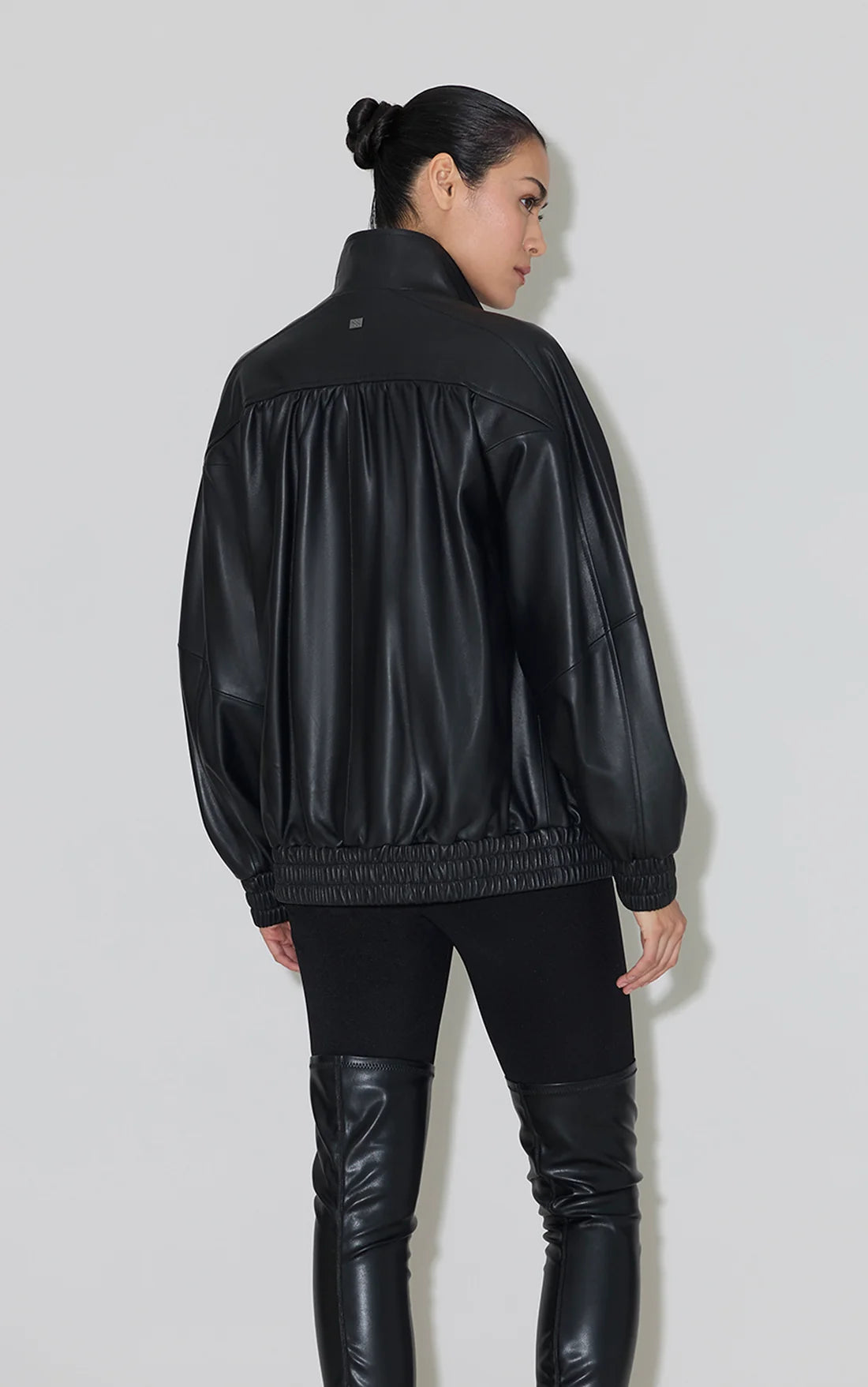 Oversized Leather Bomber - Black