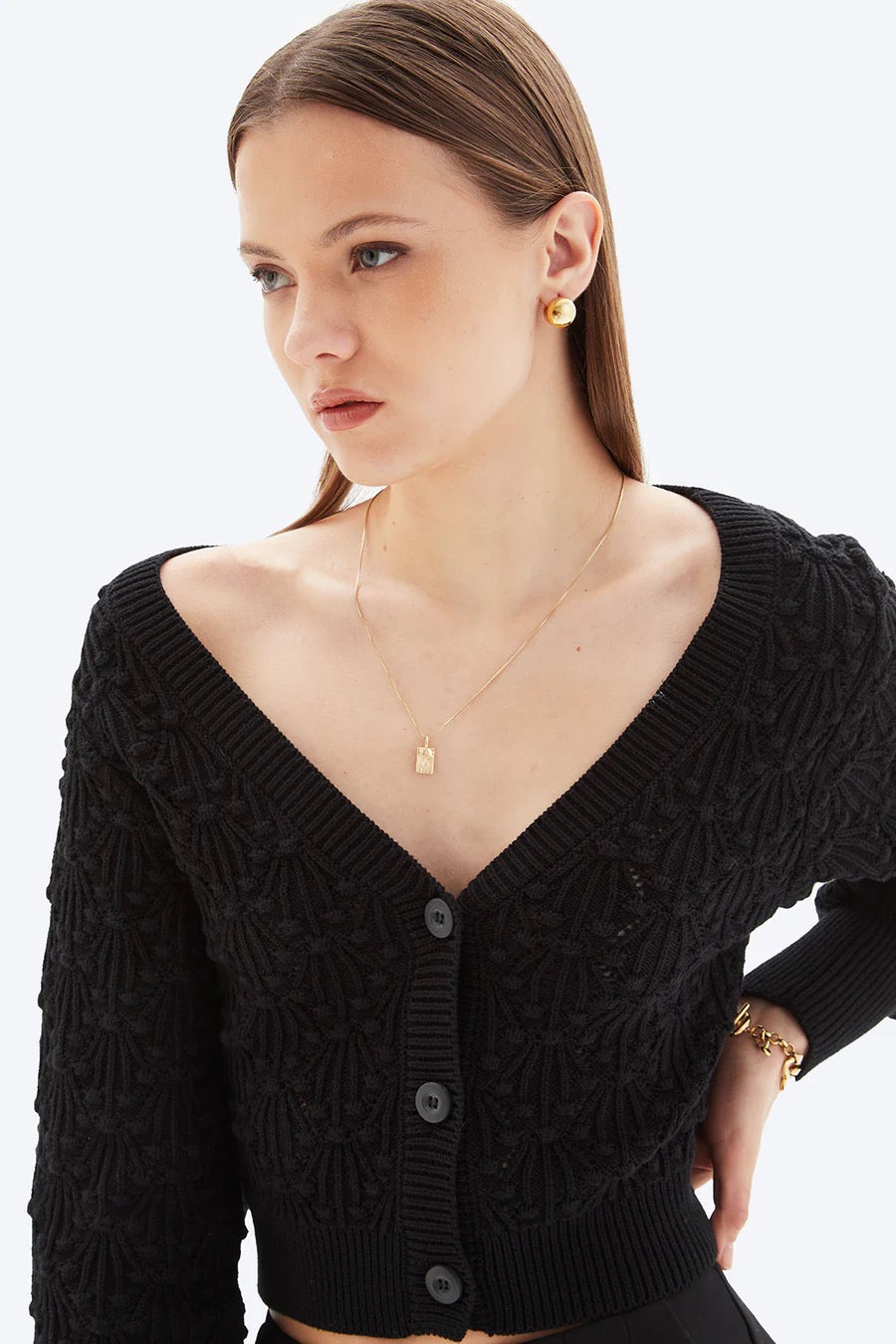 Noemy Pointelle Cardigan - Black