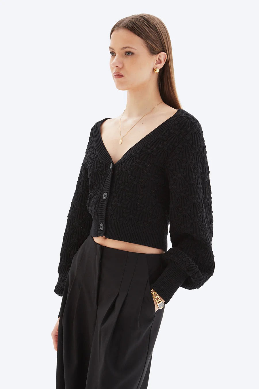Noemy Pointelle Cardigan - Black
