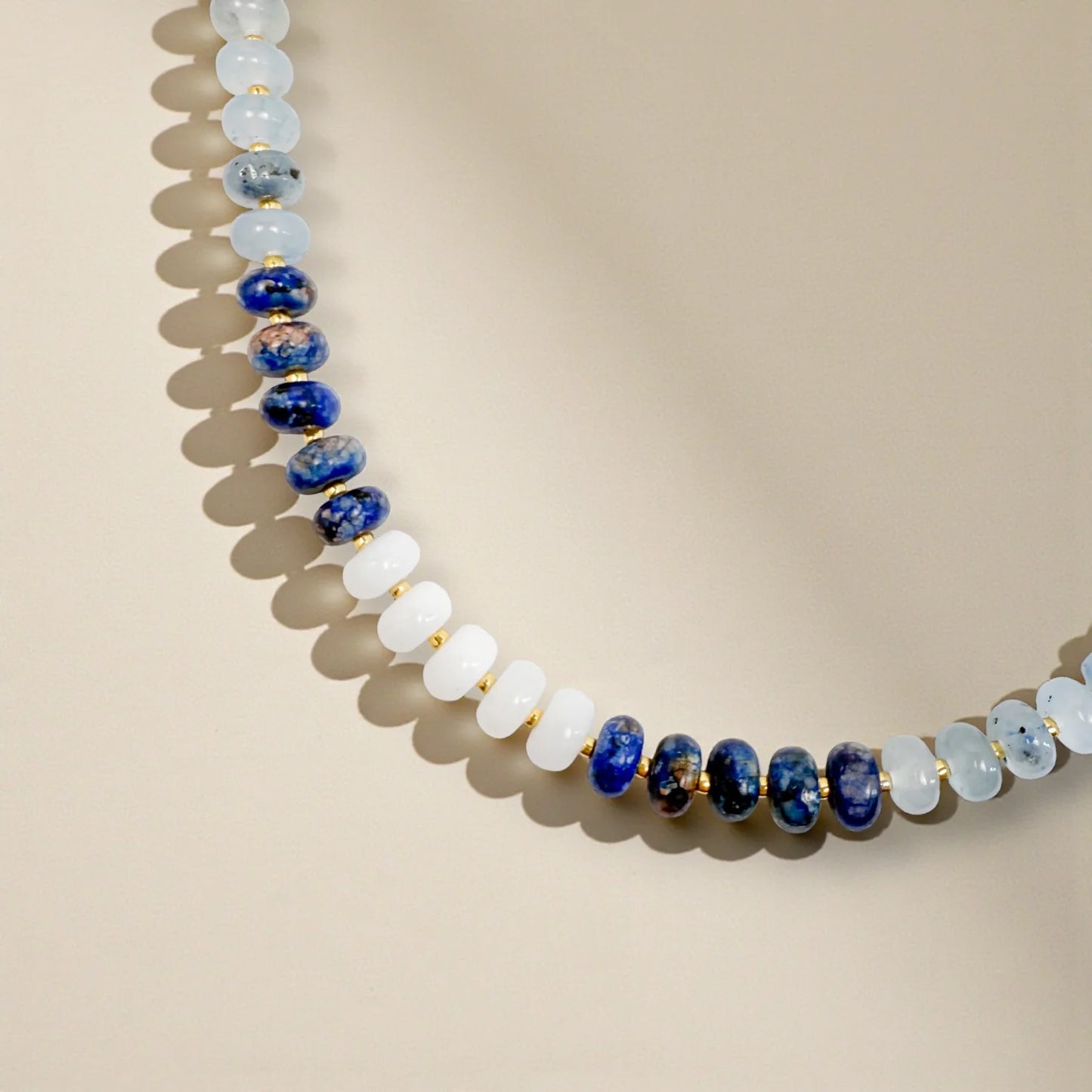 Bold Gemstone Beaded Necklace - Lapis Tri-Colour