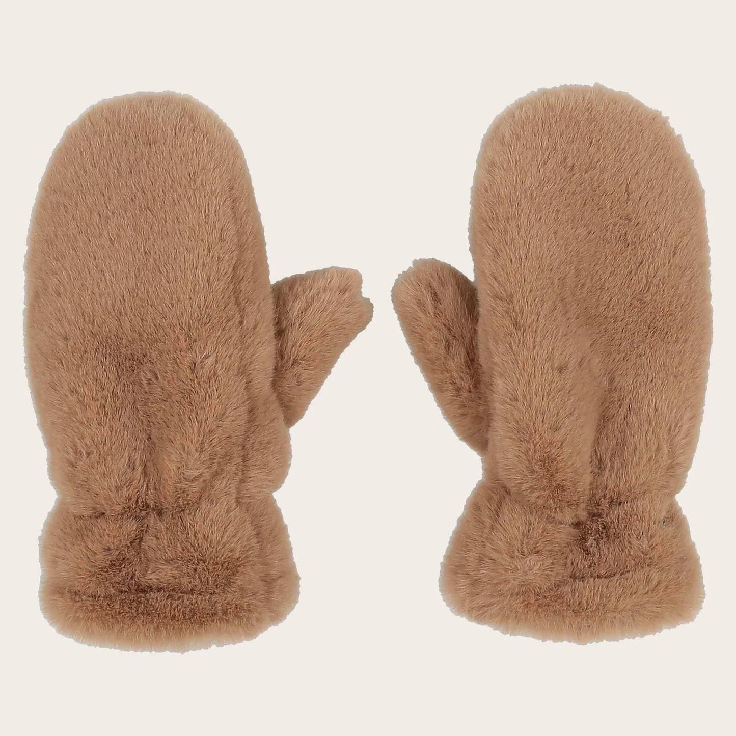 Faux Fur Mittens - Tan