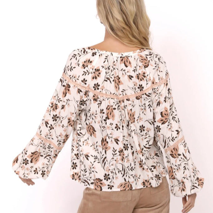 Voila Lace Trim Blouse - Ivory Muti