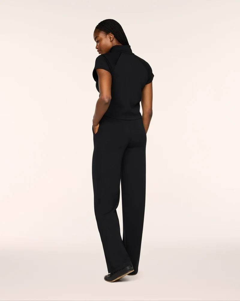 Pintuck Half Zip Jumpsuit - Black