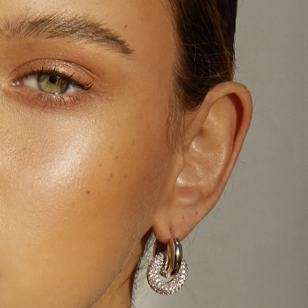 The Pave Interlock Hoops - Silver