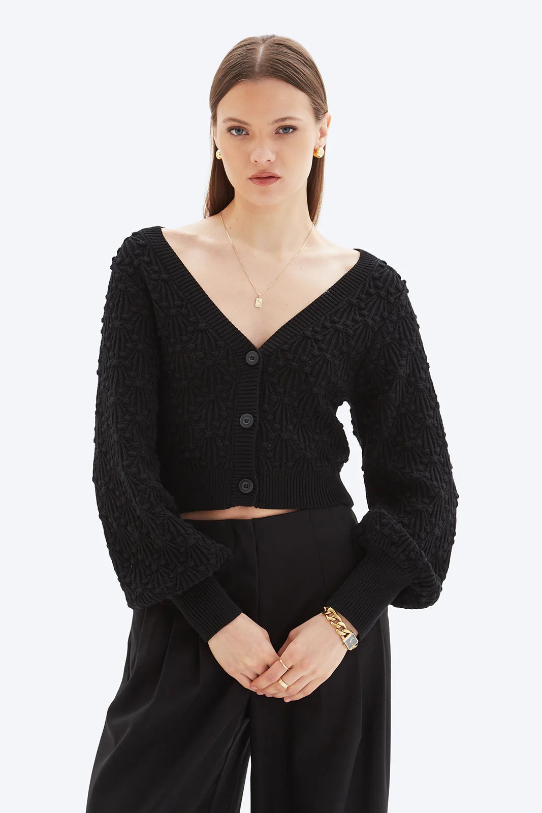 Noemy Pointelle Cardigan - Black