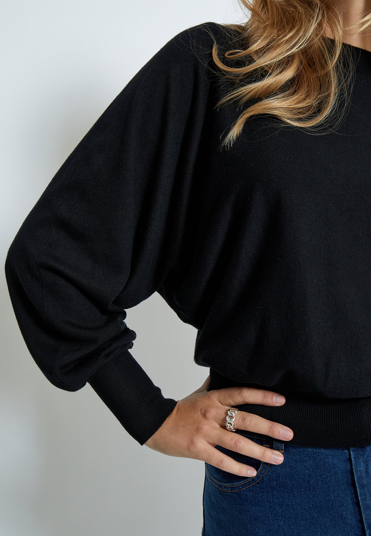 Dana Bat Sleeve Knit Pullover - Black