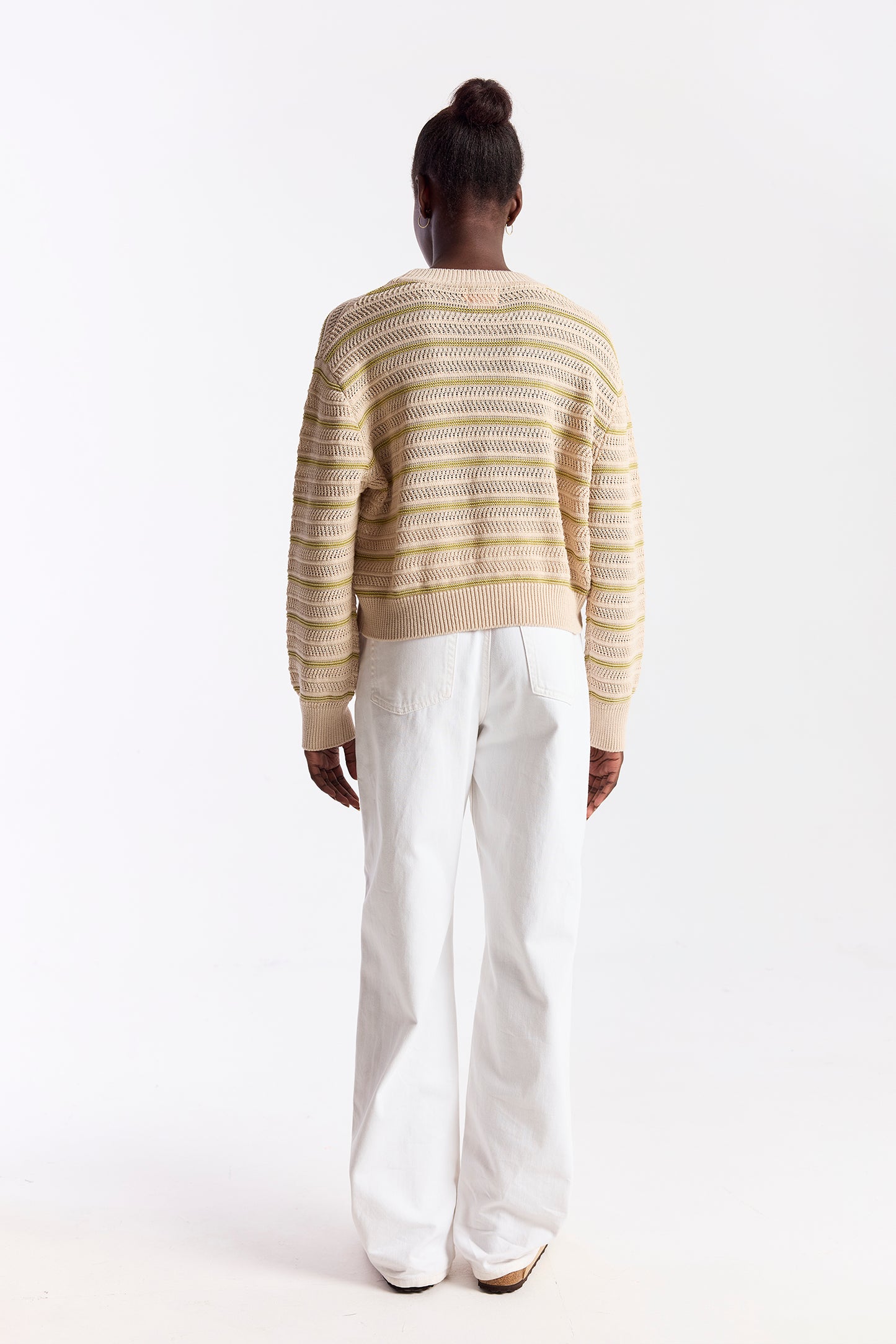 Stripe Mix Stitch Crew Top - Calico/Olive Oil