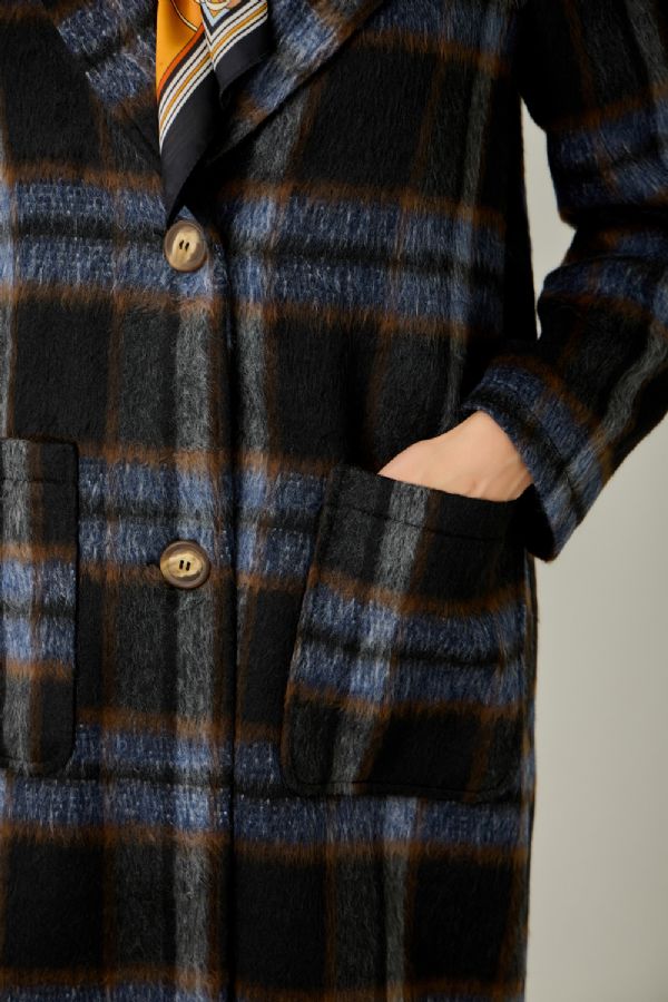 Plaid Coat - Midnight Blue