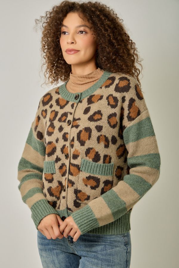 Leopard Cardigan - Teal Green