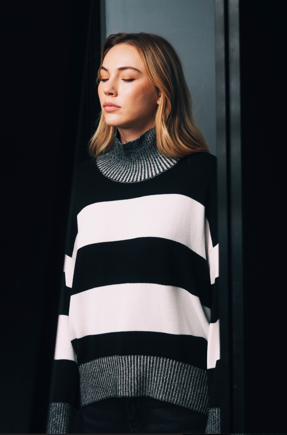 Betty Stripe Mockneck Sweater - Black