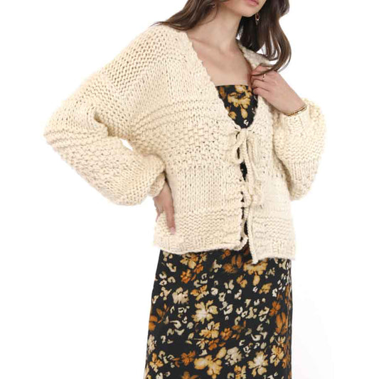 Iggy Tie Front Cardigan - Ivory