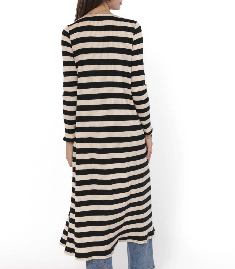 Soul Sisters Striped Long Cardigan - Black/Ivory