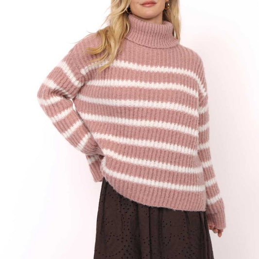 Aki Turtleneck Striped Sweater - Blush Ivory