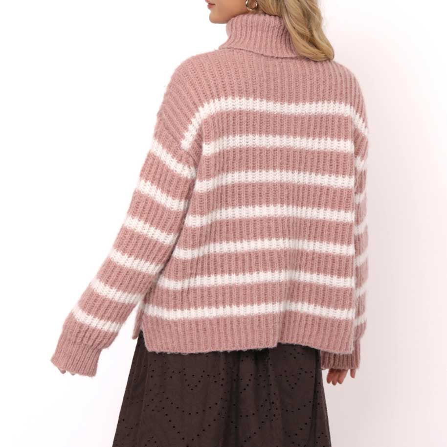 Aki Turtleneck Striped Sweater - Blush Ivory