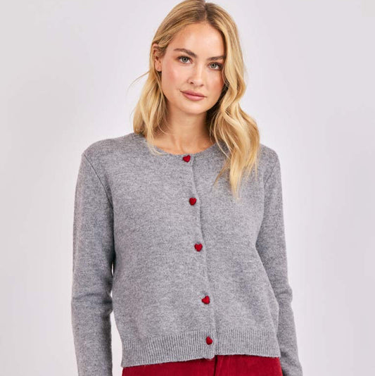 Leighton Heart Button Cardigan - Grey