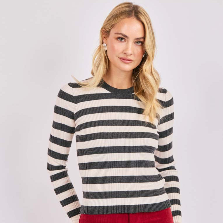 Sabine Stripe Sweater - Charcoal Ivory