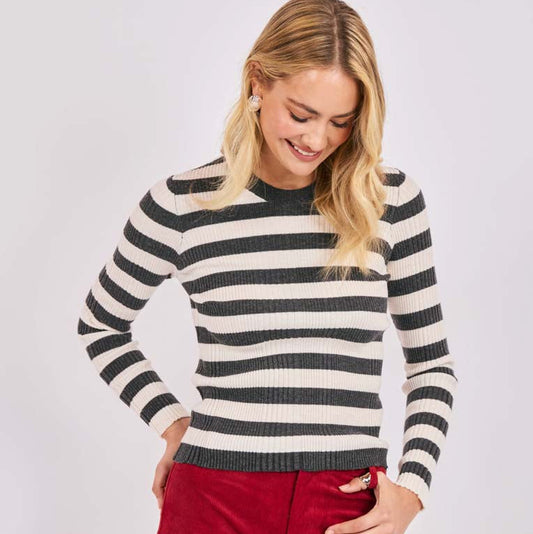 Sabine Stripe Sweater - Charcoal Ivory
