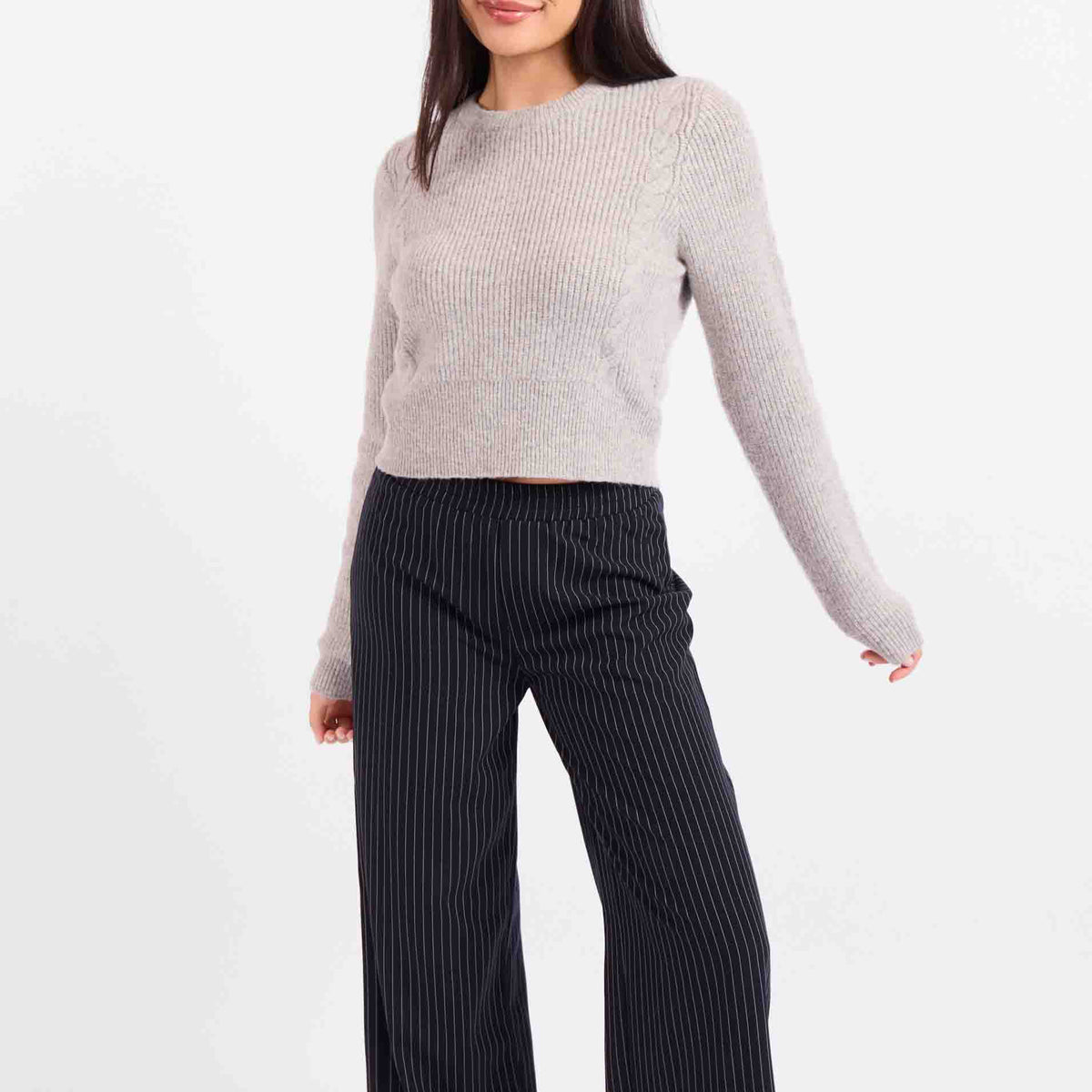 Bree Cable Knit Sweater - Light Grey