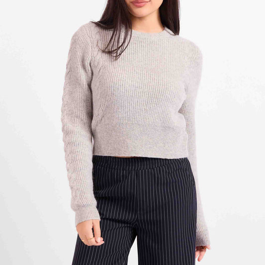 Bree Cable Knit Sweater - Light Grey