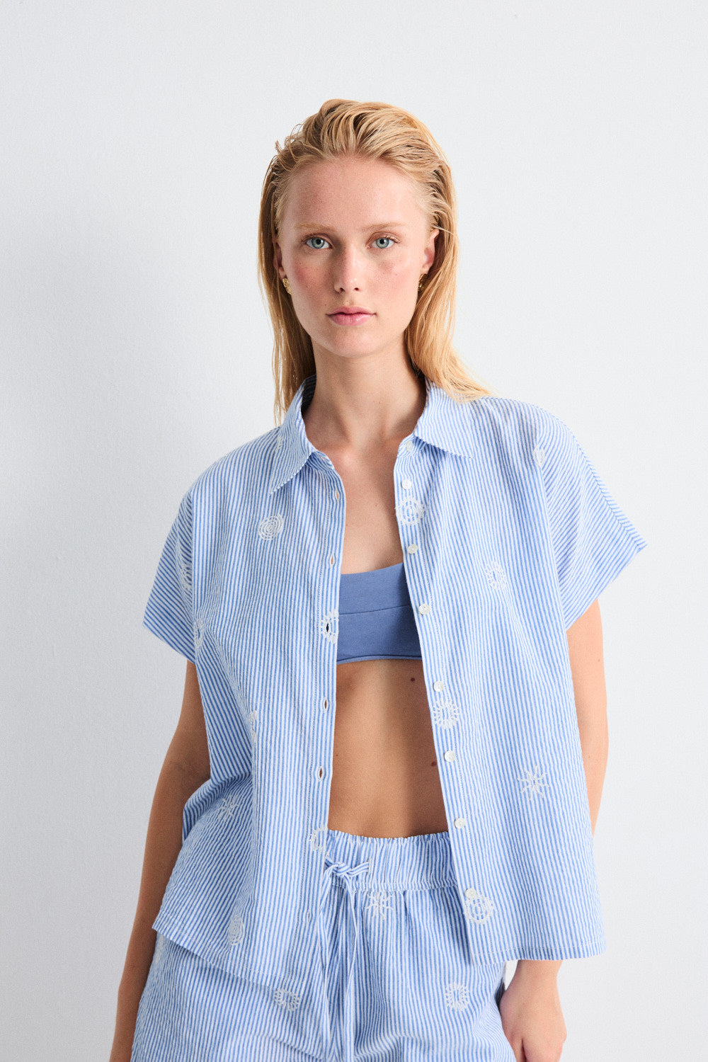 Embroidered Stripe Short Sleeve Shirt