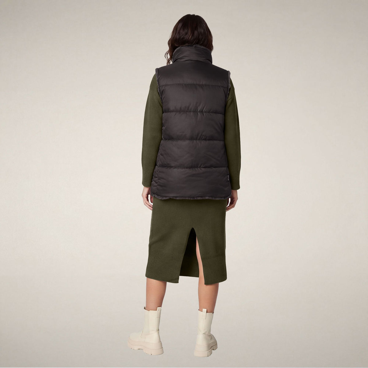 Nives Reversible Faux Fur Puffer Vest - Brown Black